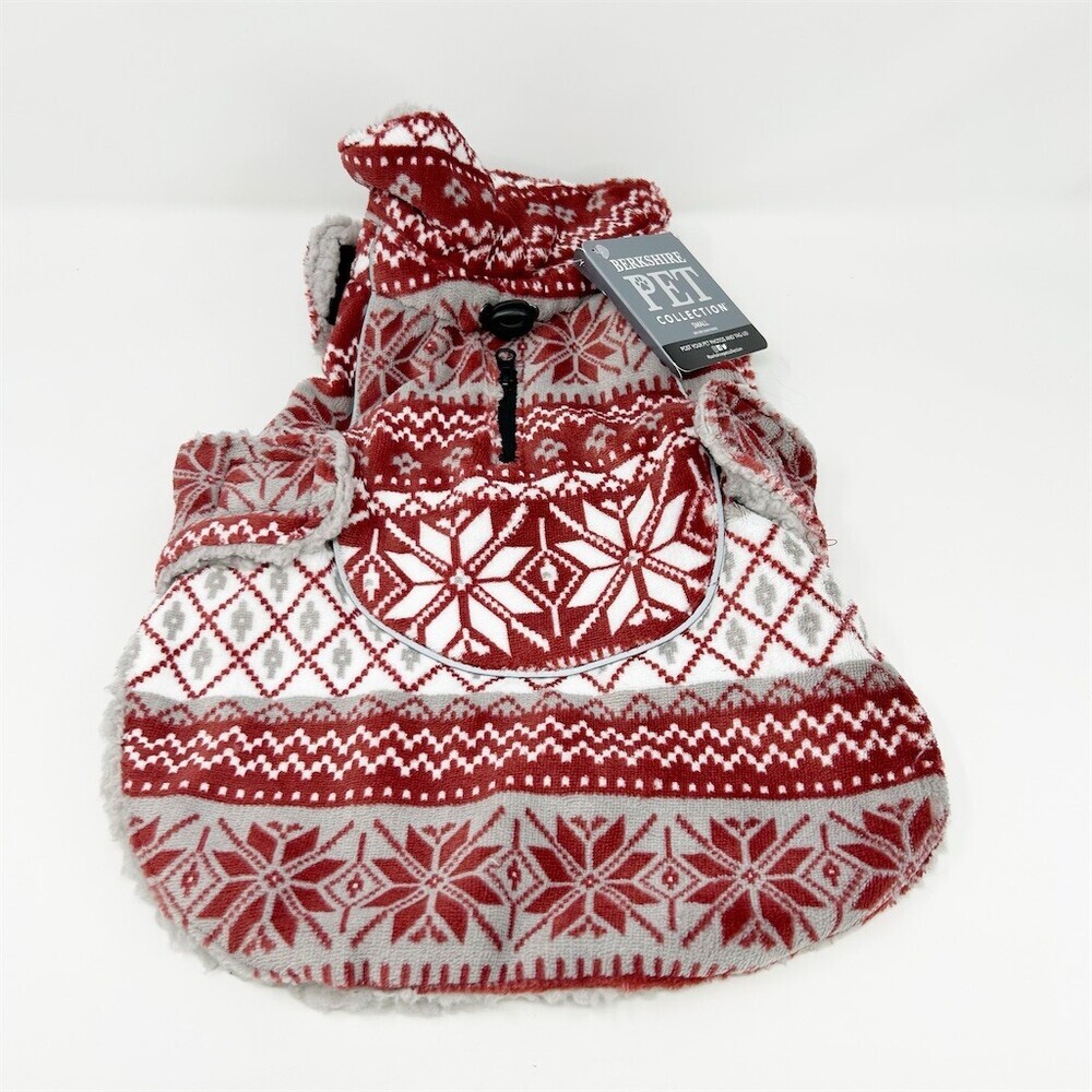 Berkshire Pet Collection Dog Hoodie Sweater Small Red Fair Isle Sherpa Small